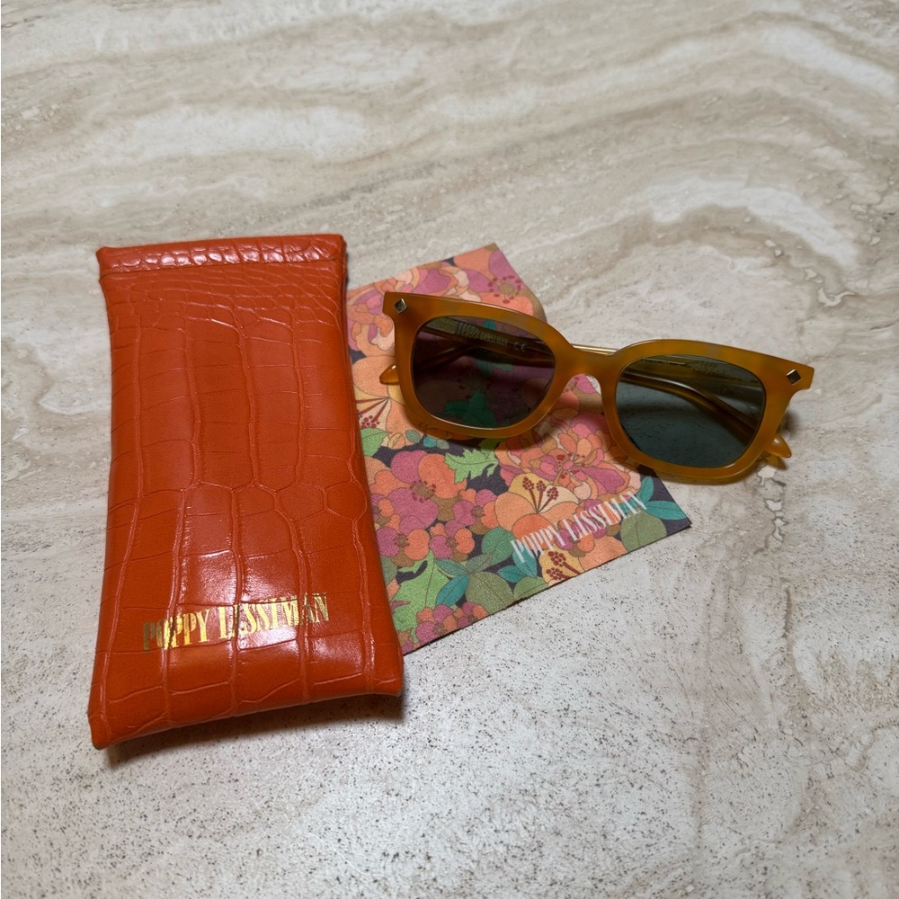 Poppy Lissiman Unisex Vinny Sunglasses In Orange Tortoise Shell / Teal with Case